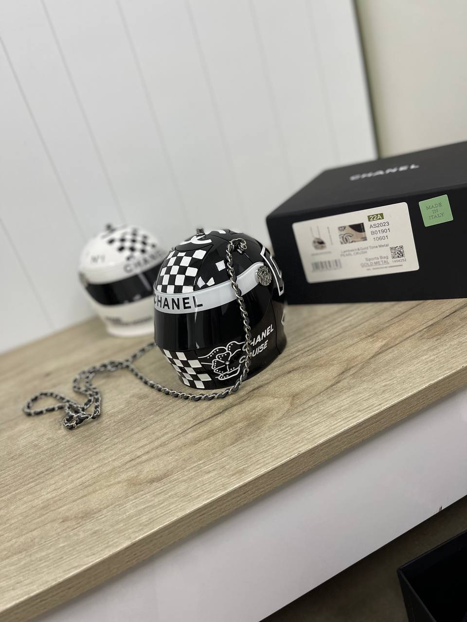 Chanel - Helmet Bag Minauderie Chain Bag Black / White Resin Brand Ne  Auction